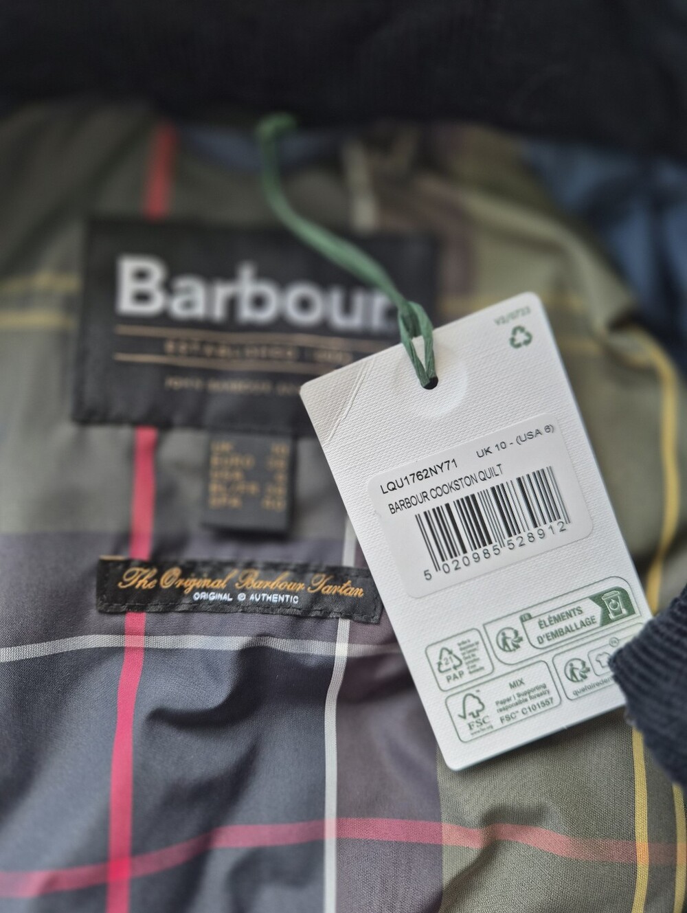 Barbour Cookston Quilted Long Coat Navy Classic Hooded Jacket Size 6 - Picture 4 of 4